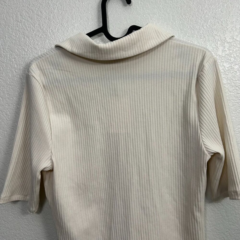 A New Day Ribbed Johnny Collar Polo Shirt Preppy - Picture 4 of 4